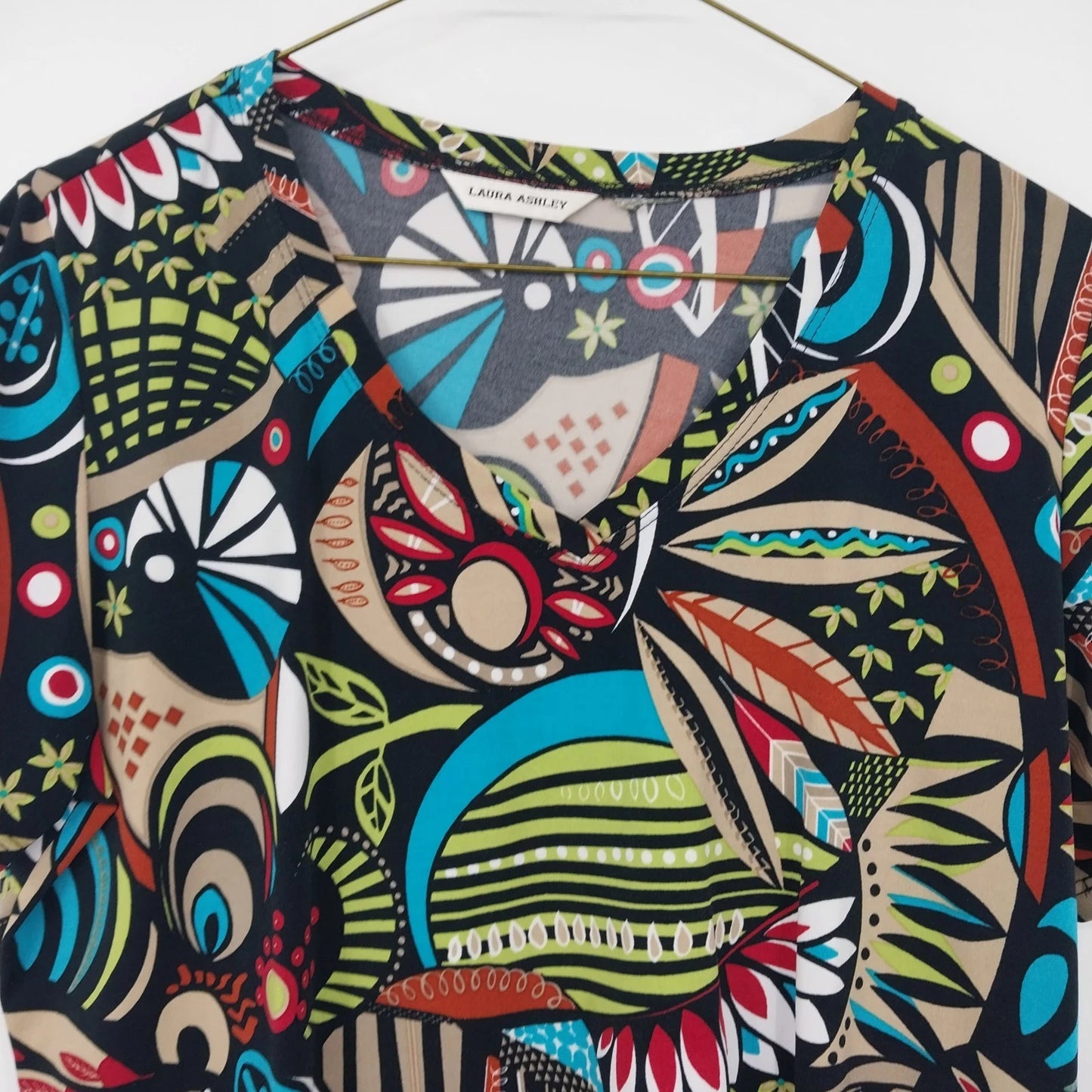 Laura Ashley Women's Blouse Multicolor Abstract Floral Print V Neck Top M