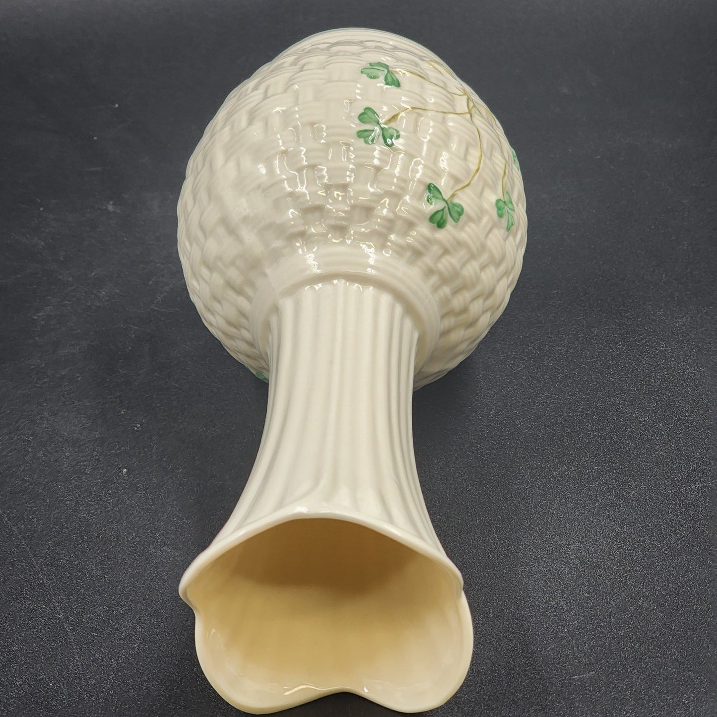 Belleek Sperrin Vase Fine Parian Porcelain China w/ Shamrock Woven Design 8.75"