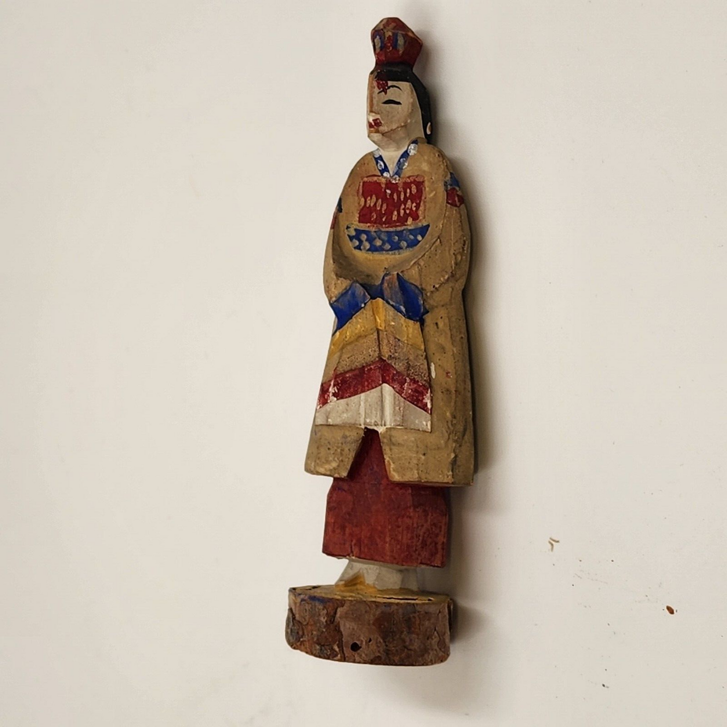 2 Korean Wooden Doll Figurines 5" Tall Hand Made & Painted Traditional Style Vtg