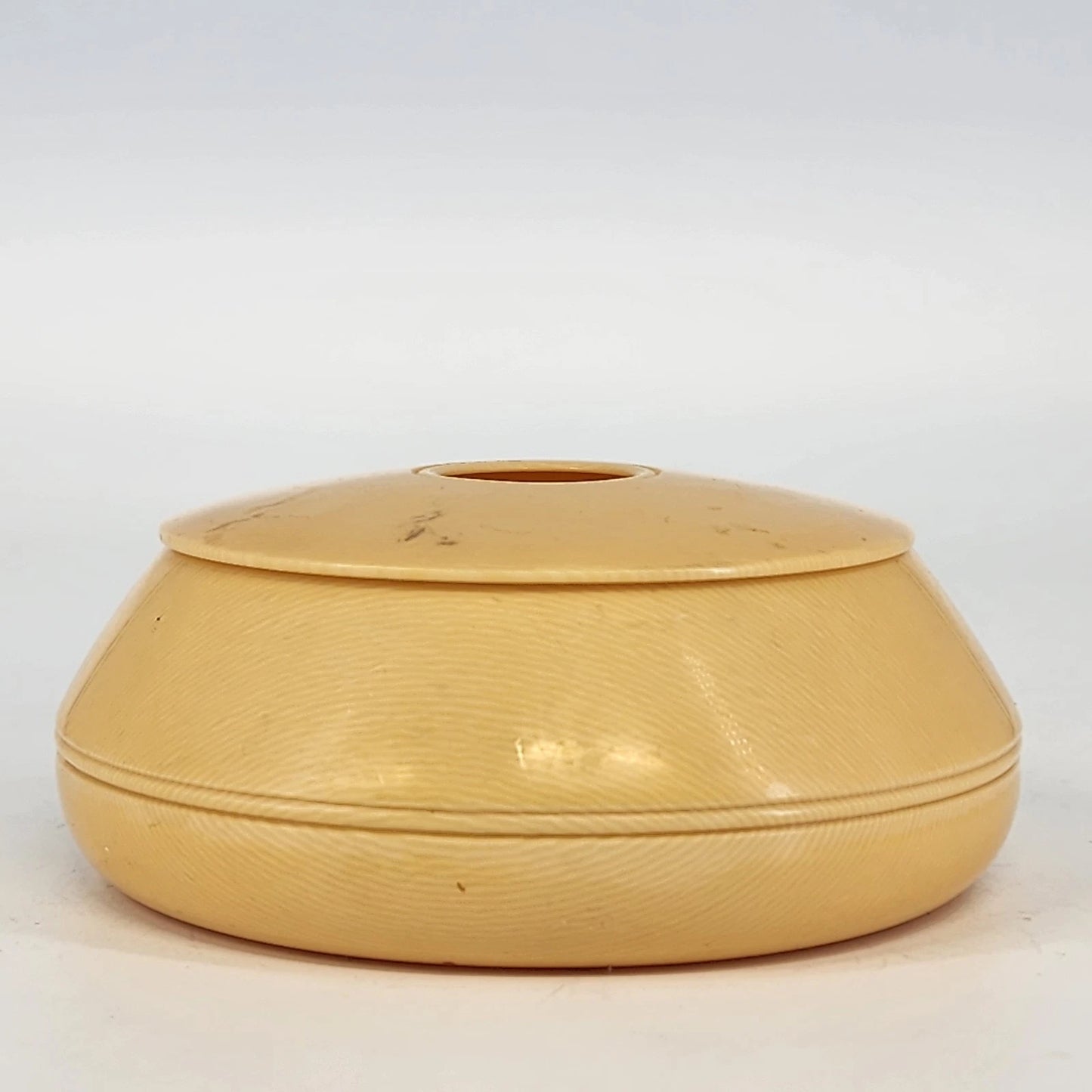 Vintage Bakelite Hair Receiver Yellow Vanity Box 5in Round Lid