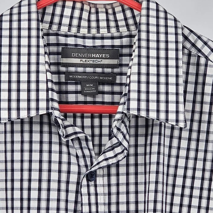 Denver Hayes Flextech Dress Shirt Men’s Black Check Size Medium Regular Standard