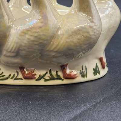 Ceramic Bowl 9" Planter Holland Mold Circle Of Ducks Signed Homemade Vintage 80s