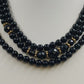 1928 Brand Three Strand Round Black Beads w Gold Tone Enamel Necklace Jewelry