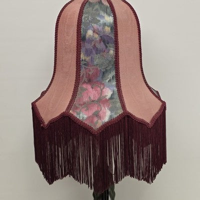 Victorian Bell Shape Fringed Table Lamp Poppy Plant Shape Body 2 Bulbs 30" Tall