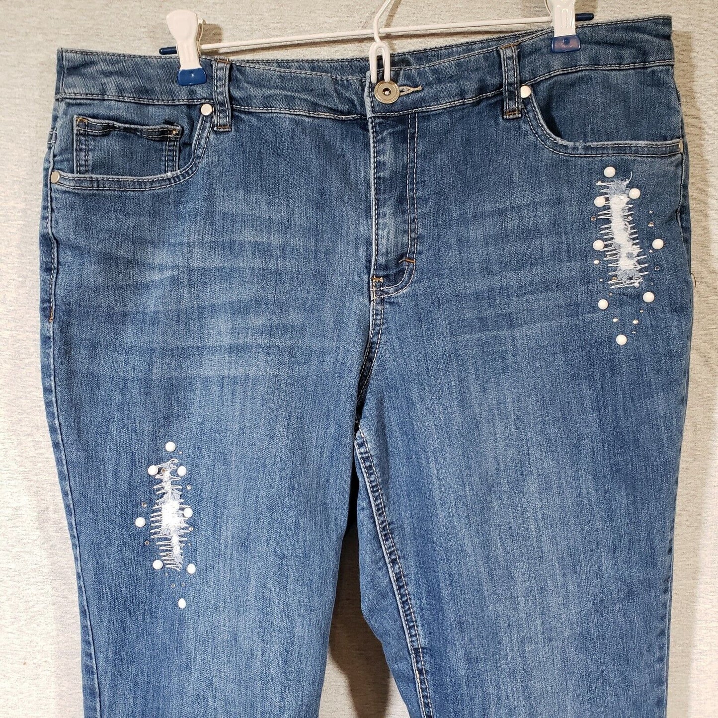 Christopher Banks Distressed Denim Jeans Size 14 Blue Stretch Embellished Women