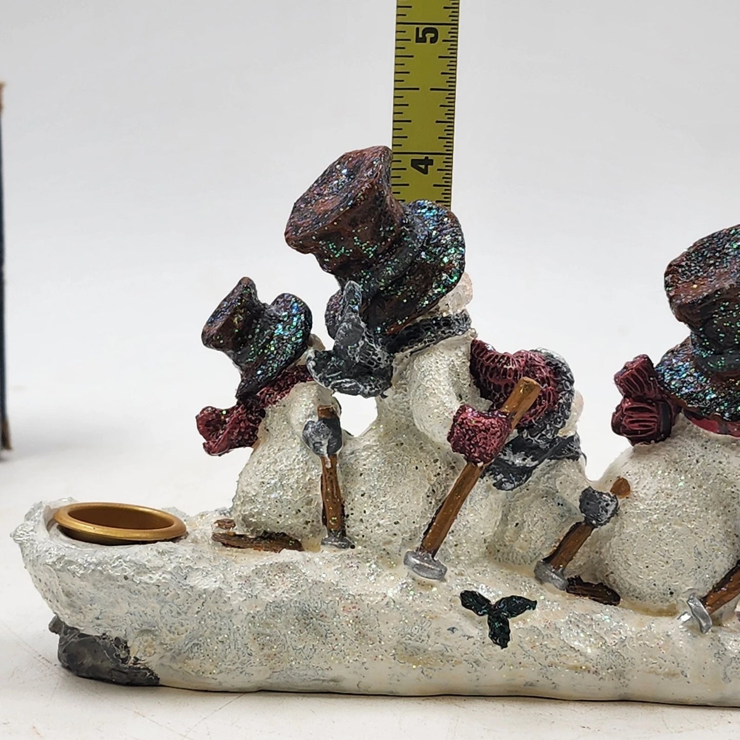 Giftco Glitter Snowmen Skiing Candle Holder Resin Original Box No Taper Candle