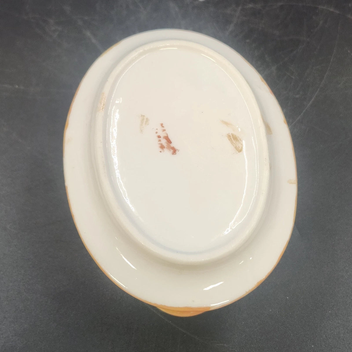 Porcelain Gravy Boat w Underplate 4.5" Floral Cream Orange Gold Trim Japan