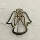 Silver Tone Open Work Angel Brooch with Rhinestone Eyes Halo 1.75" x 2" Vintage
