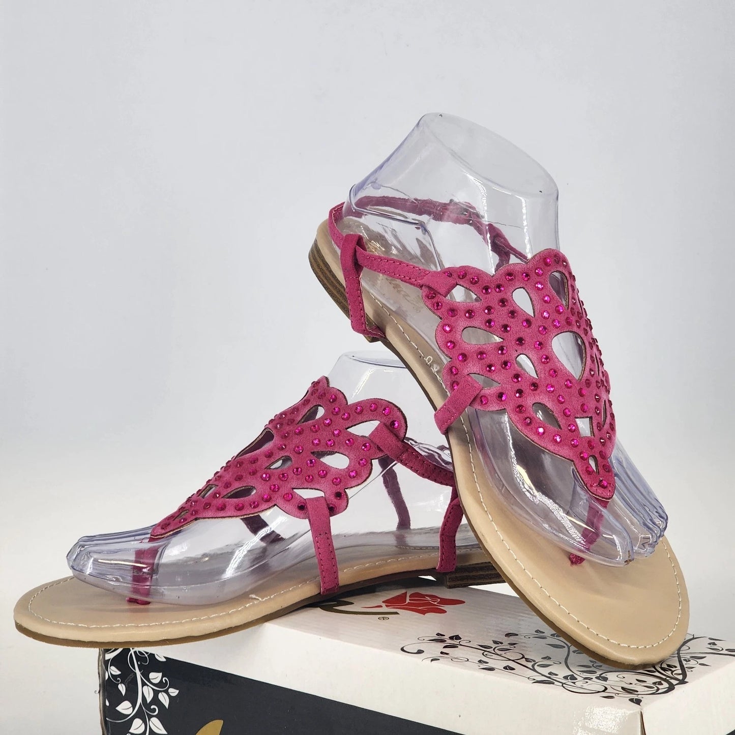 Anna Adele 1 Sandals Womens 8.5 Fuchsia Rhinestone Flats