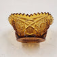 LE Smith Amber Glass Candy Nut Dish 6" Starburst Pattern Sawtooth Rim