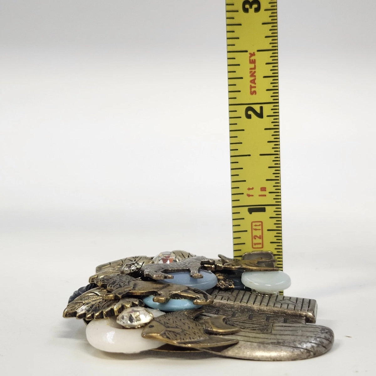 Assemblage Brooch Noah's Ark Zebra Lion Bird Fish Rhinestones Vintage Style 2"