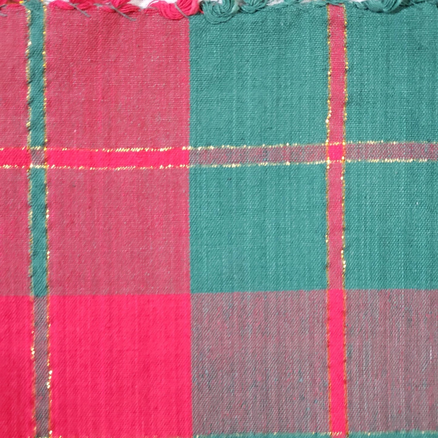 9 Fabric Placemats Red Green Gold Plaid Fringe Holiday Christmas Vintage 15"x15"
