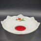 Indiana Glass White Footed Bowl Red Tulips Ruffled Edge Vintage