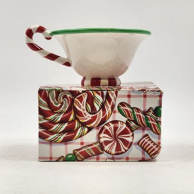 Hand Painted Tea Cup Department 56 Red Green Peppermint Mug China w Box