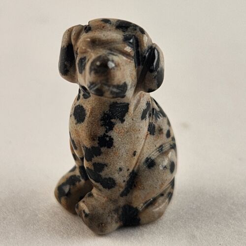 Dog Natural Gemstone Dalmatian Jasper Crystal Carved Animal Figurine 1" Tall