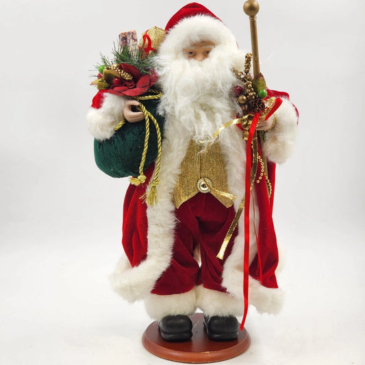 Santa Claus Figure Holiday Home 18" Red Suit Gold Vest Long Beard Vintage 2000