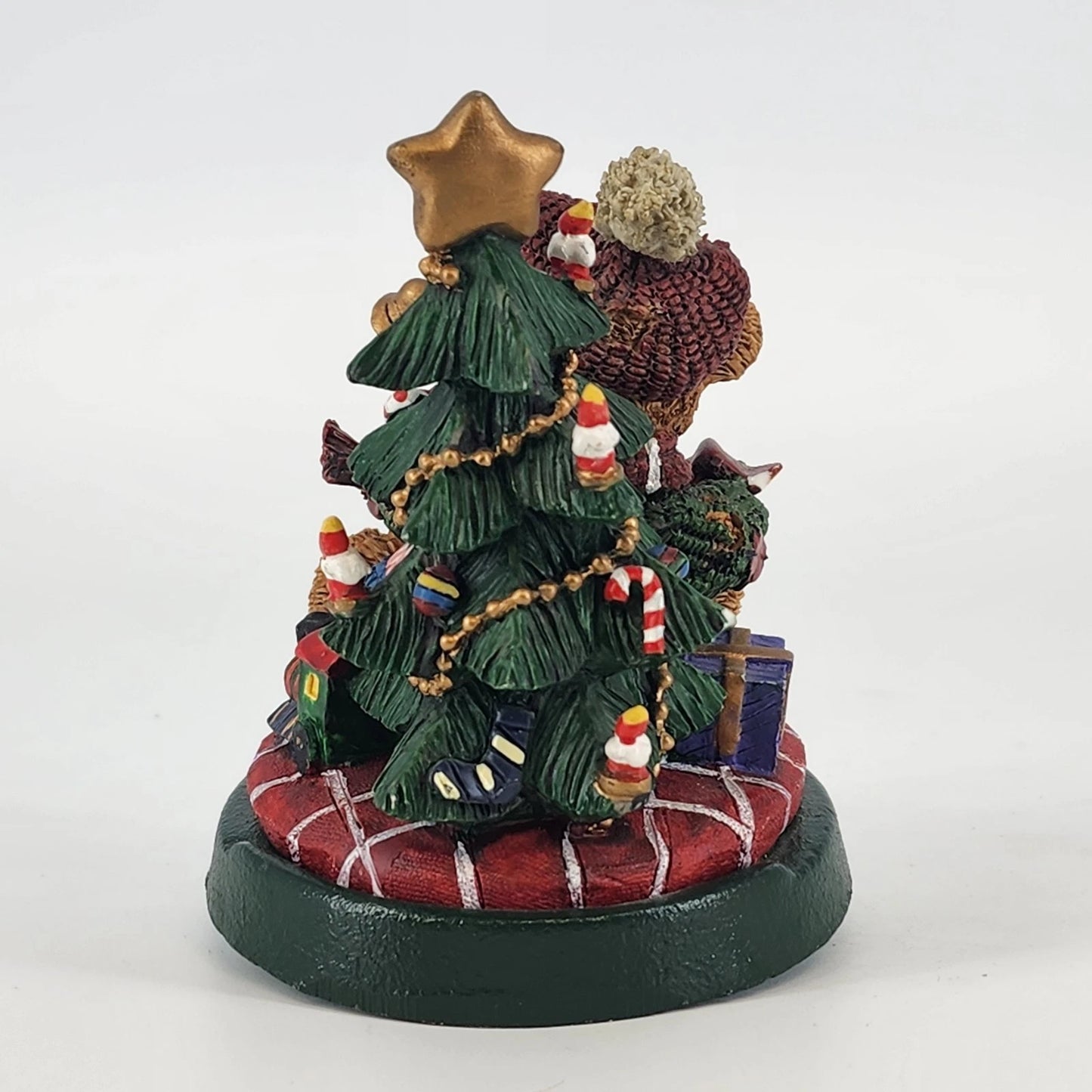 Christmas Stocking Holder Granduer Noel Bear & Tree Cast Iron Base Figural 4.75"