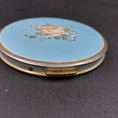 Zell 5th Ave Rotary Club Compact Mirror Powder Puff Floral & Guilloché Enamel