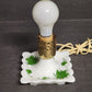 Milk Glass Hurricane Lamp Square Footed Hand Painted Green Floral Scalloped Base