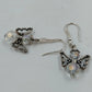 Silver Tone Angel Wing Dangle Earrings Clear Faceted Beads French Hook Jewelry