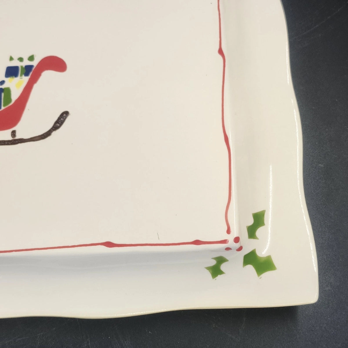 Prairie Dog Pottery Newfoundland Reindeer Sleigh Christmas Platter 14.5"