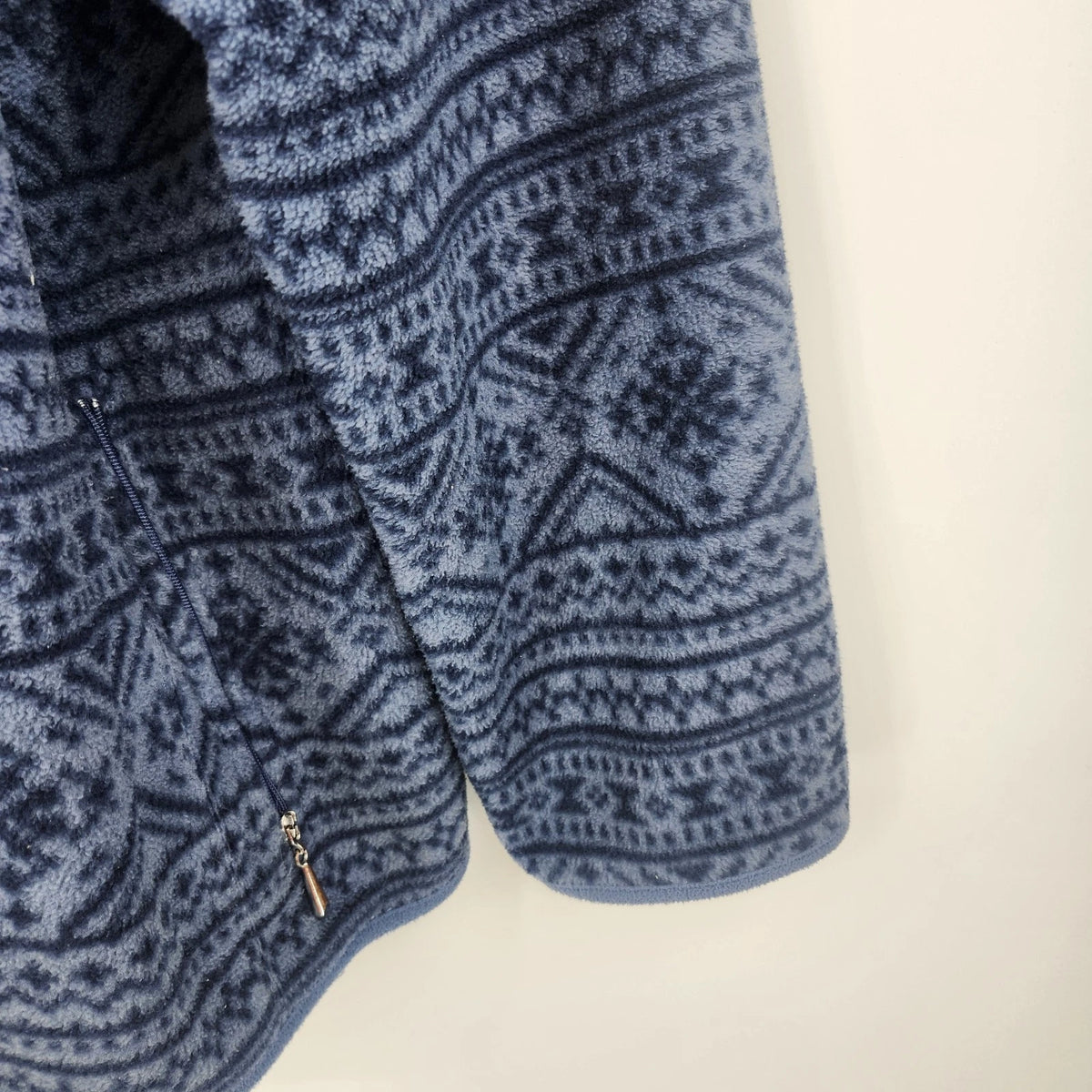 Fair Isle Women's Fleece Jacket XL Blue Nordic Full Zip Pockets Made Jordan