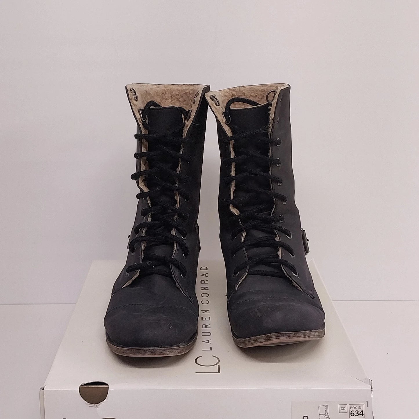 Lauren Conrad Reese Black Faux Fur Combat Boots Womens Size 8