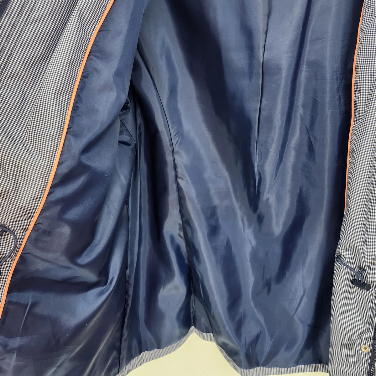 Breckenridge Women's Large Raincoat Blue White Check Hooded Full Zip Snap Jacket