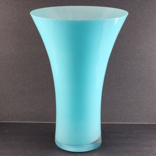 Light Blue Large Cased Glass Vase 13" Tall Poland Polish Contemporary Blown