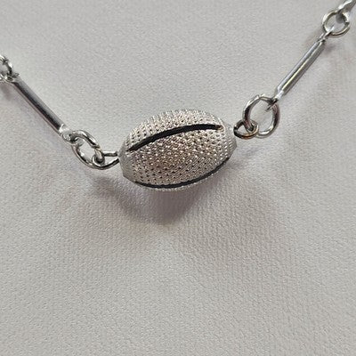 Silver Tone Bar & Link Chain with Three Oval Silver Tone Beads 12" Spring Ring