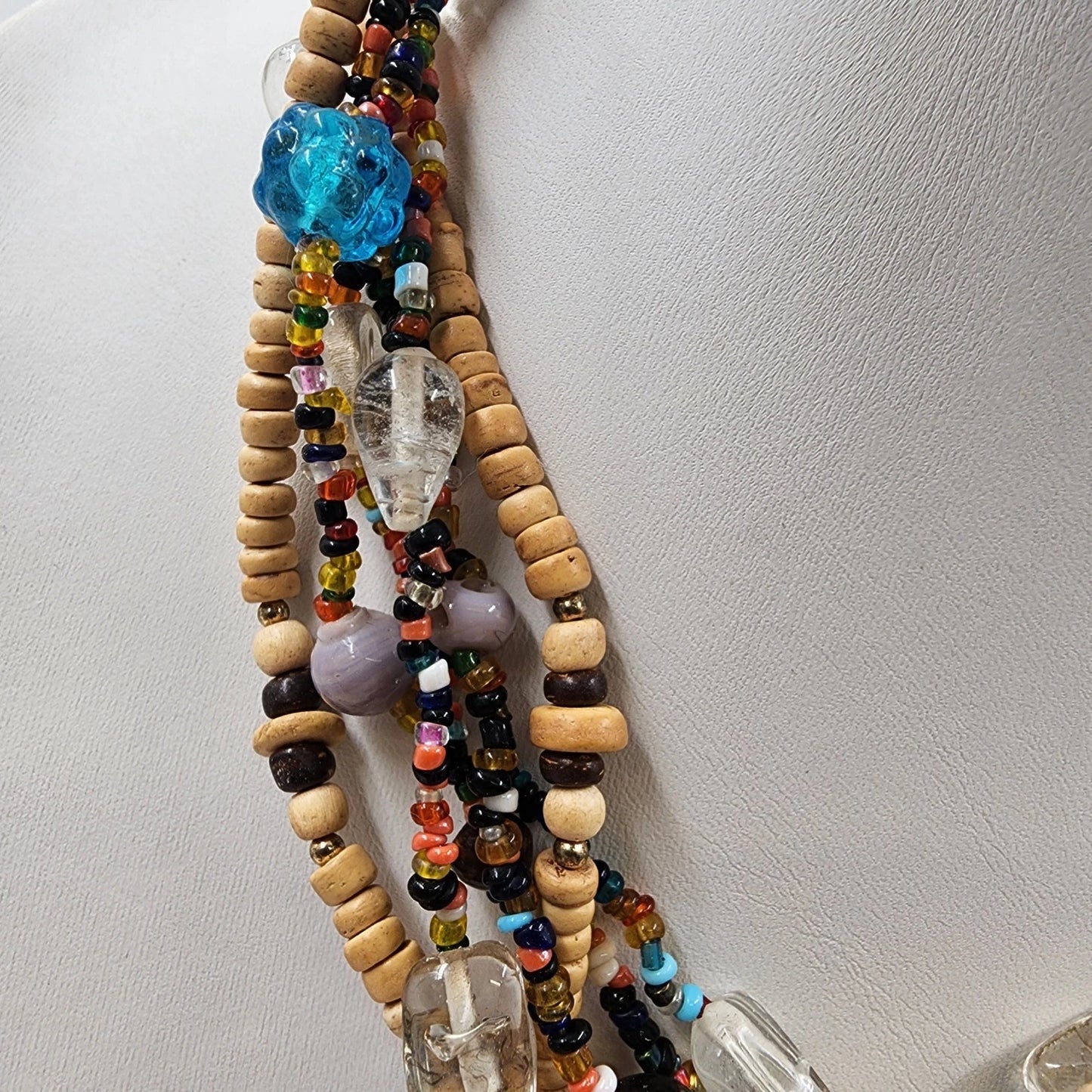 Lot of 3 Necklaces Mixed Beads & Chain Pendant Multistrand Shells & Rhinestone