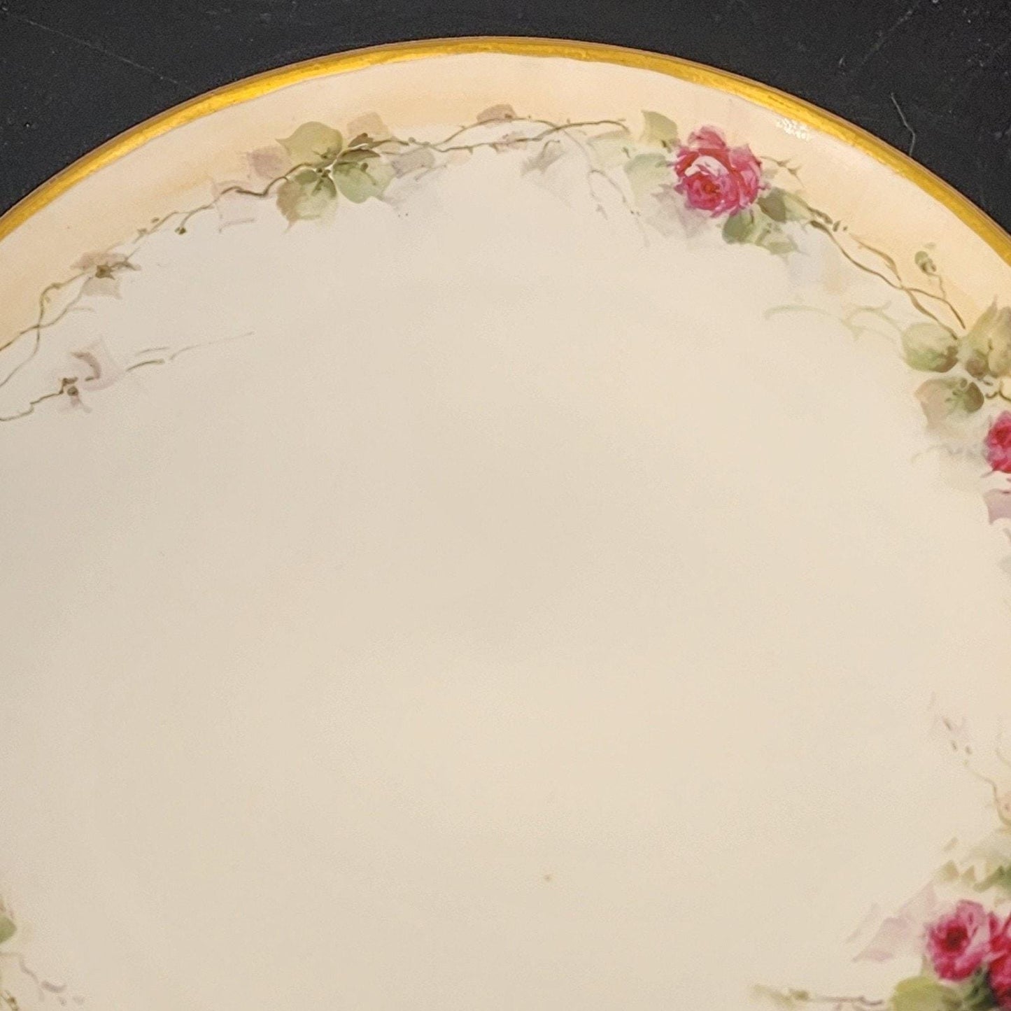Haviland Limoges France Antique Hand Painted Rose Plate Heavy Gold Rim 9.25"x1"