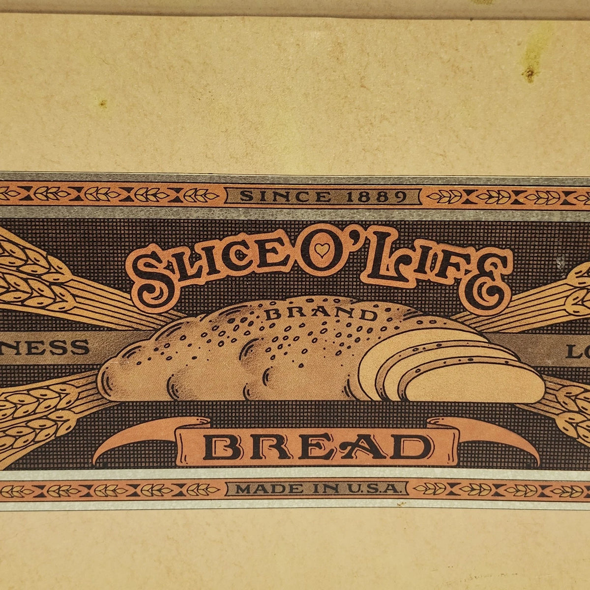 Slice O' Life Bread Empty Box Metal Tin Brown Lid Wheat Design 14" USA Vintage