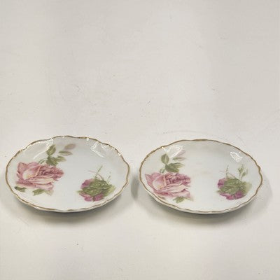 2 Rosenthal RC Monbijou Butter Pat Dishes Pink Roses Gold Scallop Bavaria