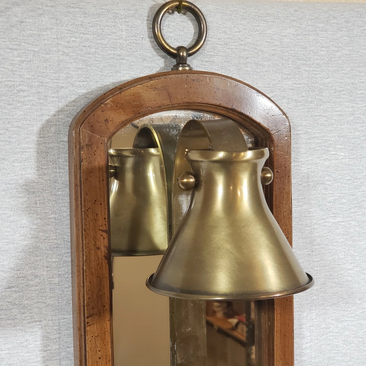 Knob Creek Solid Brass Wood Mirror Candle Wall Sconce MCM Rustic Farmhouse 23"