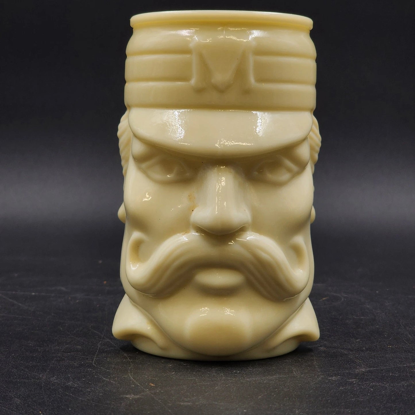 Avon Casey At The Bat Mustache Man Shaving Stein Custard Milk Glass Mug Vintage