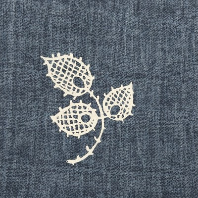 Navy Blue Shower Curtain with Cream Ruffled Tiers White Leaves 72" x 68"