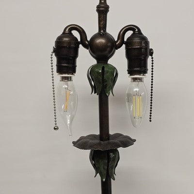 Victorian Bell Shape Fringed Table Lamp Poppy Plant Shape Body 2 Bulbs 30" Tall