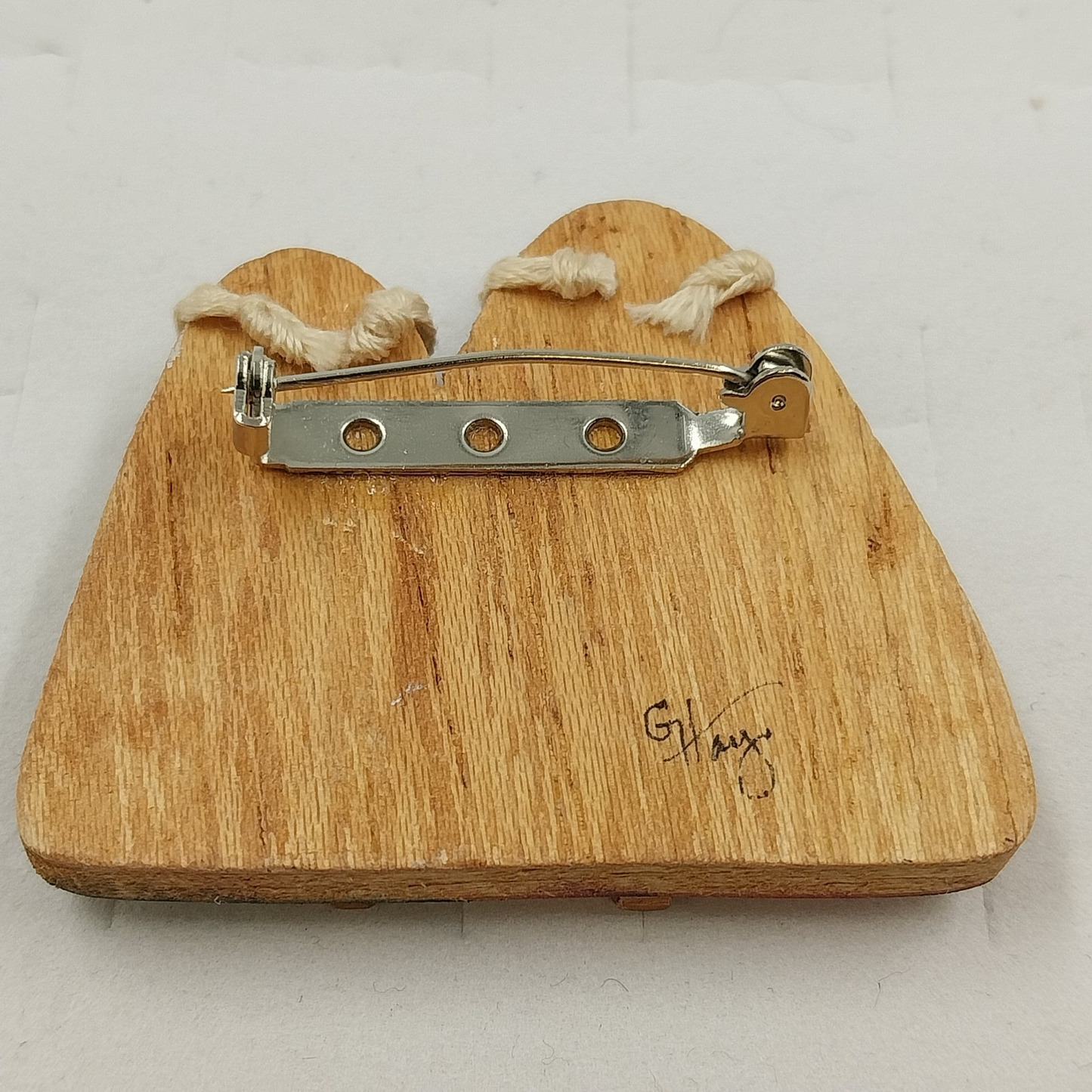 Hand Painted Wood Holy Family Manger Nativity Scene Brooch Pin 2" G.Hays Signed