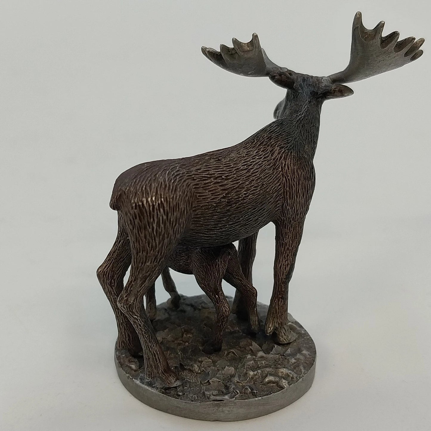 Heller Moose & Calf Pewter Statue Figurine 2" Wildlife Miniature 1983 Vintage