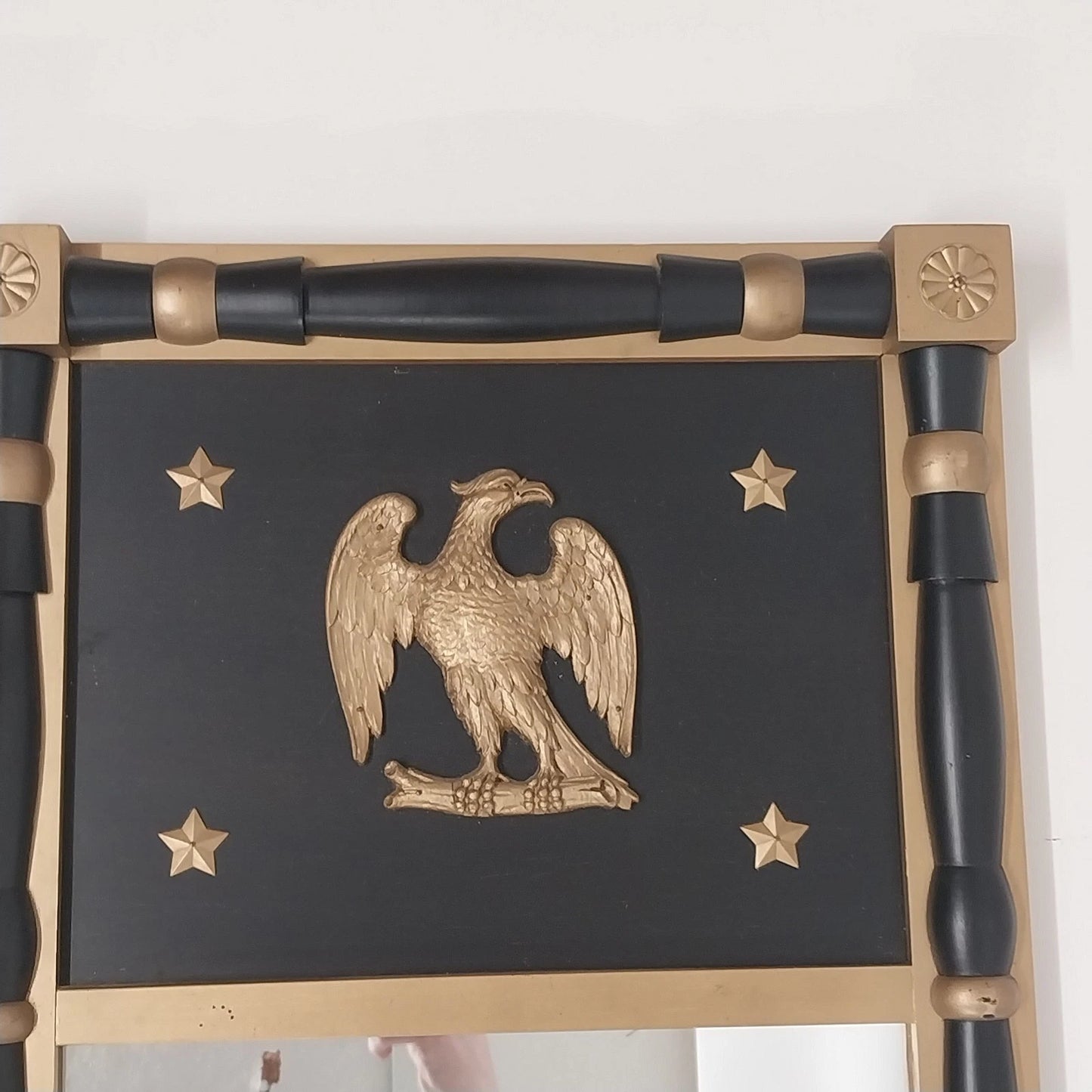 Americana Federal Eagle Trumeau Mirror Colonial MCM Black Handcraft Wood Vintage