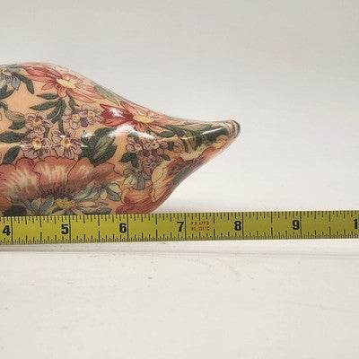 Duck Decoy Floral Decoupage Decorative Porcelain w Display Ribbon Felt Base 8.5"