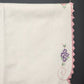 White And Pink Hand Embroidered Linen Tablerunner Vintage With Lace Trim