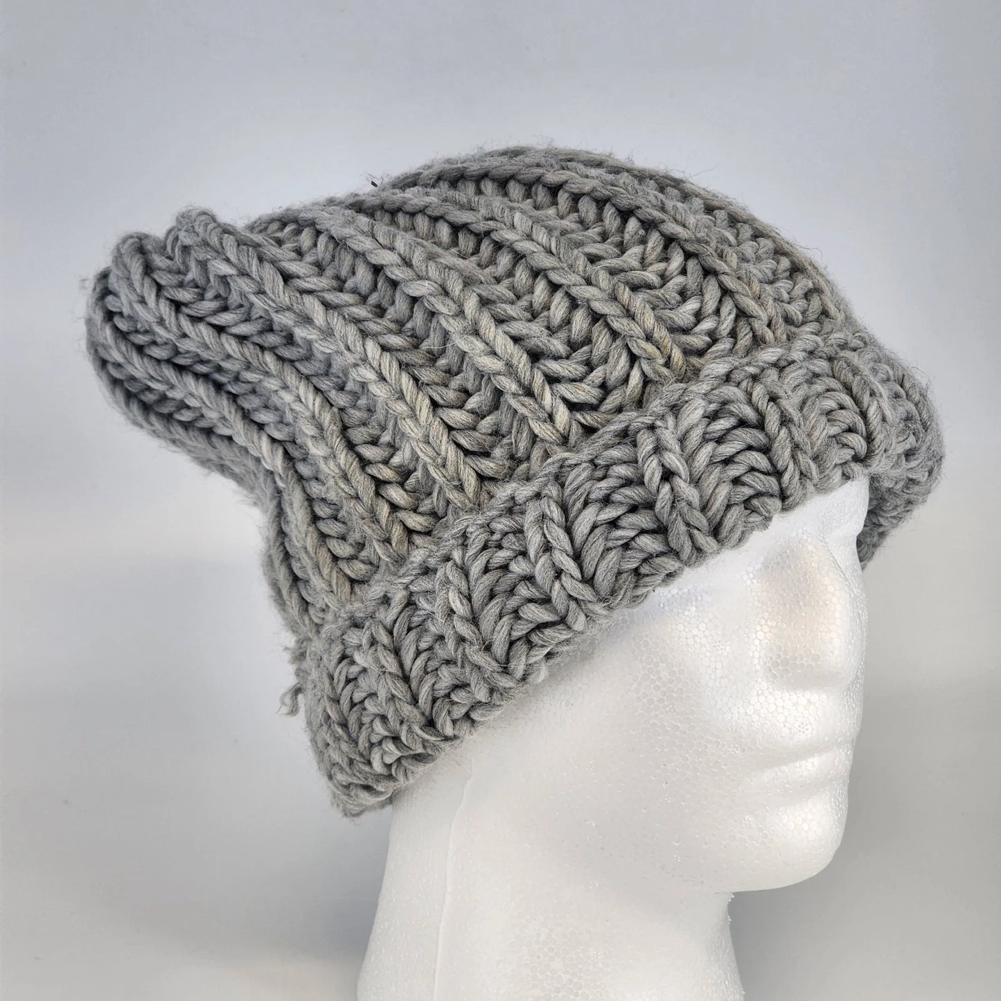 Chunky Knitted Beanie Hat Cool Grey Handcrafted Style Winter Watch Cap Unisex