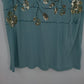Apt. 9 Teal Gold Sequin Floral Embellished Top Women's Large Short Sleeve Blouse