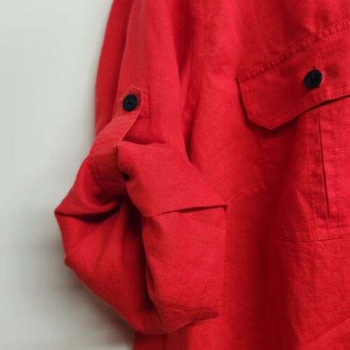 Ralph Lauren Size 2XL Women's Red Button Up Shirt with Cuffed Button Sleeve