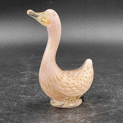 Murano Pink Art Glass Duck with Gold Bullicante Alfredo Barbini Italian 4.5"