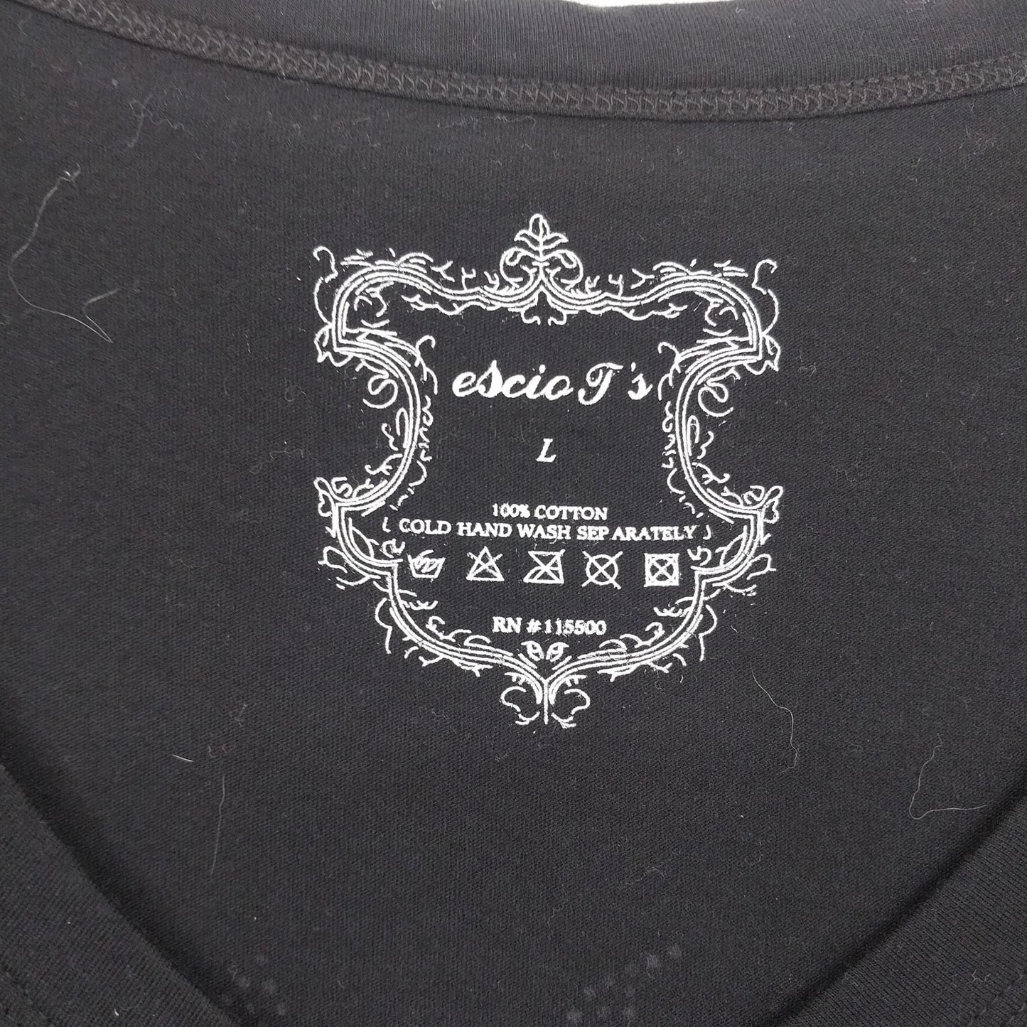 Escio-T Women's Black Rhinestone Endless Love Cross Heart Graphic Top Large
