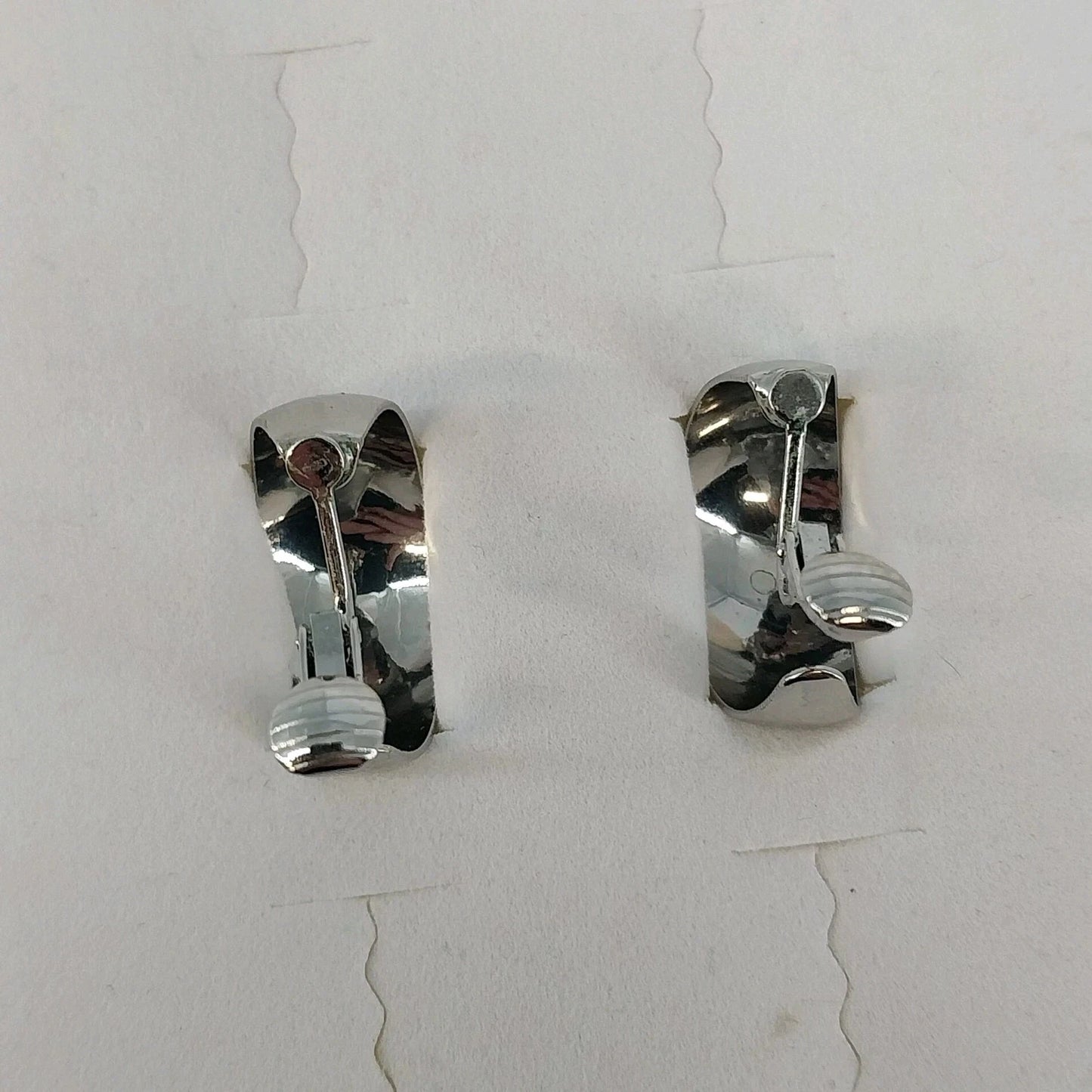 Silver Tone Wide Half Hoop Clip On Earrings Polished Concave Vintage