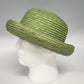 Green Natural Straw Sun Hat Women Rolled Brim Braided Round Crown Summer Garden